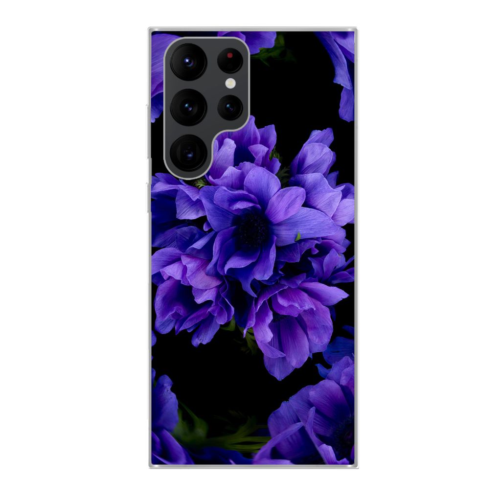 MuchoWow Handyhülle Schutzhülle Hülle für Samsung Galaxy S22 Ultra Muster - Blumen - Lila Silikon Softcase Handy Hülle - Abbildung