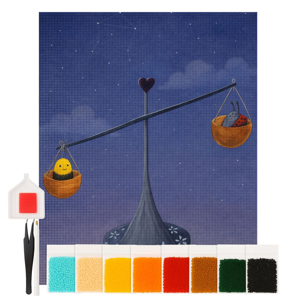 Mr. & Mrs. Panda Diamond Painting Sternzeichen Waage Design 40 x 50 cm Mit Rahmen - Weiß - Geschenk, diamant set, malerei, bilder, Biene, Gleichge...