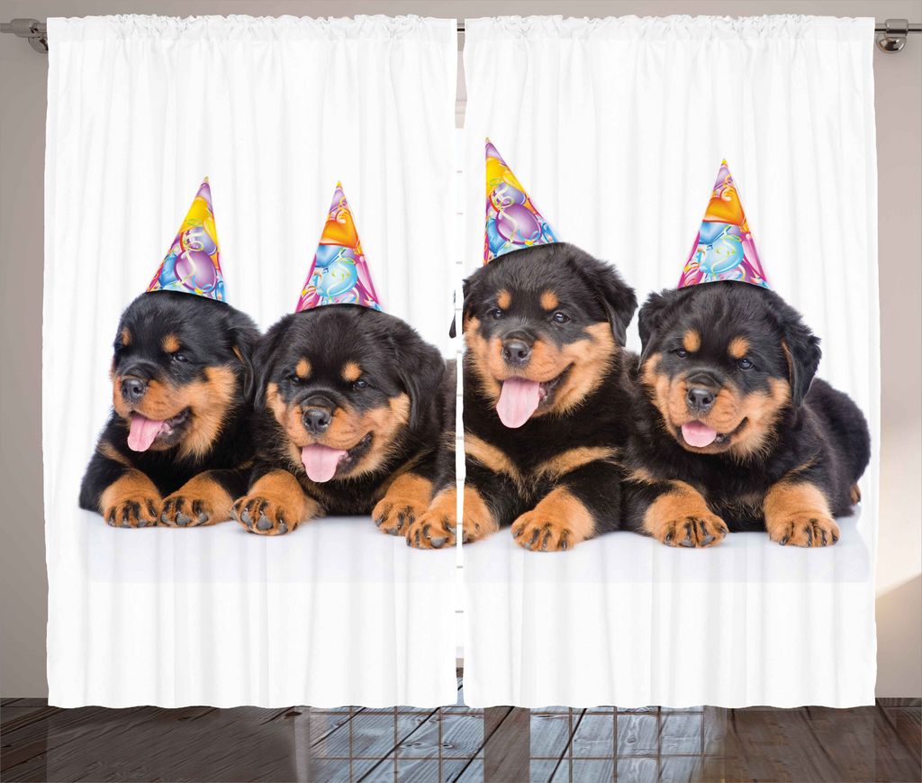 ABAKUHAUS Geburtstag Rustikaler Vorhang, Geburtstag Hunde Hüte, Wohnzimmer Universalband Gardinen mit Schlaufen und Haken, 280 x 225 cm, Ringelblu...