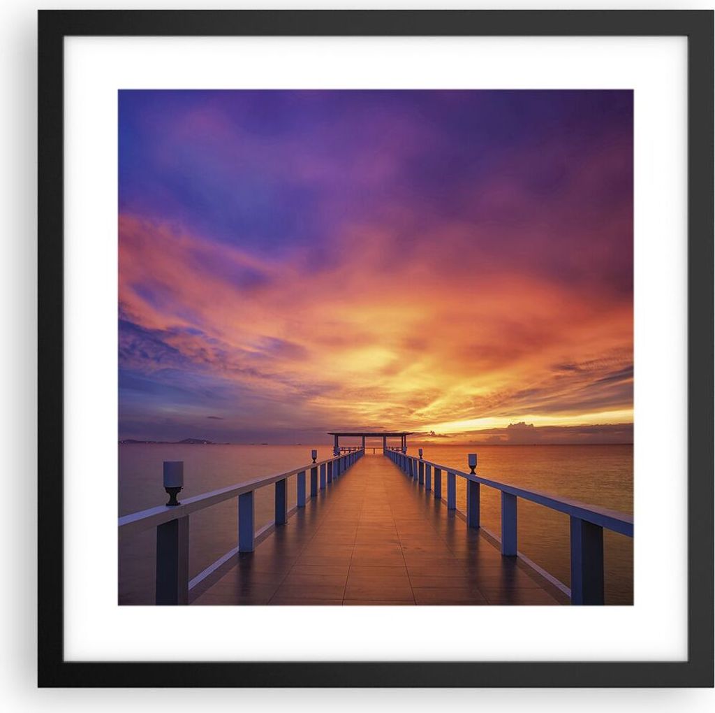 Gerahmtes Poster - Schwarzer Rahmen - Himmel die Farben Pier - 40x40 cm - Wand Bild - Wanddeko - Wandbilder - Kunstposter - Wandposter - Bilderrahm...