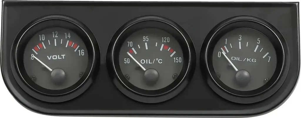Triple manomètre température pression huile et voltmètre 12V boîtier noir