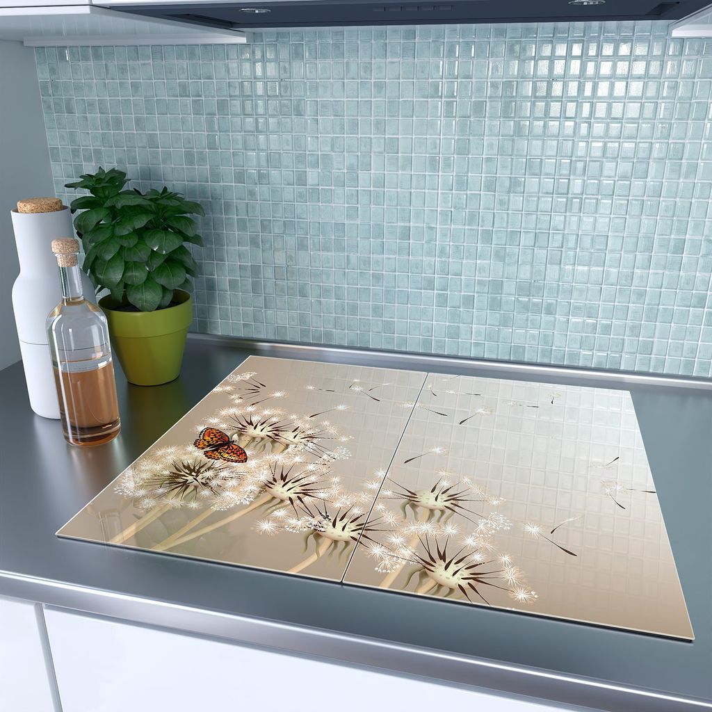 Herdabdeckplatte Mit Katzen-Motiv - 2-teiliger Spritzschutz Aus Glas 60x52cm