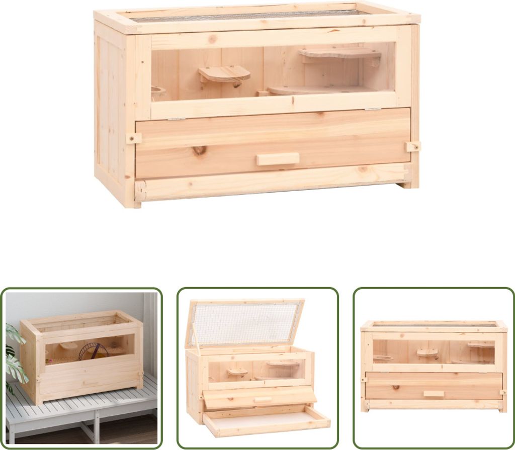 The Living Store Hamsterkäfig 60x30x35 cm Massivholz Tanne