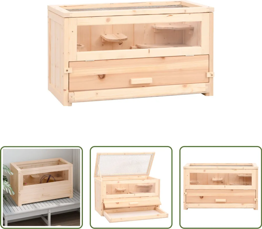The Living Store Gabbia per criceti 60x30x35 cm in legno massiccio d'abete