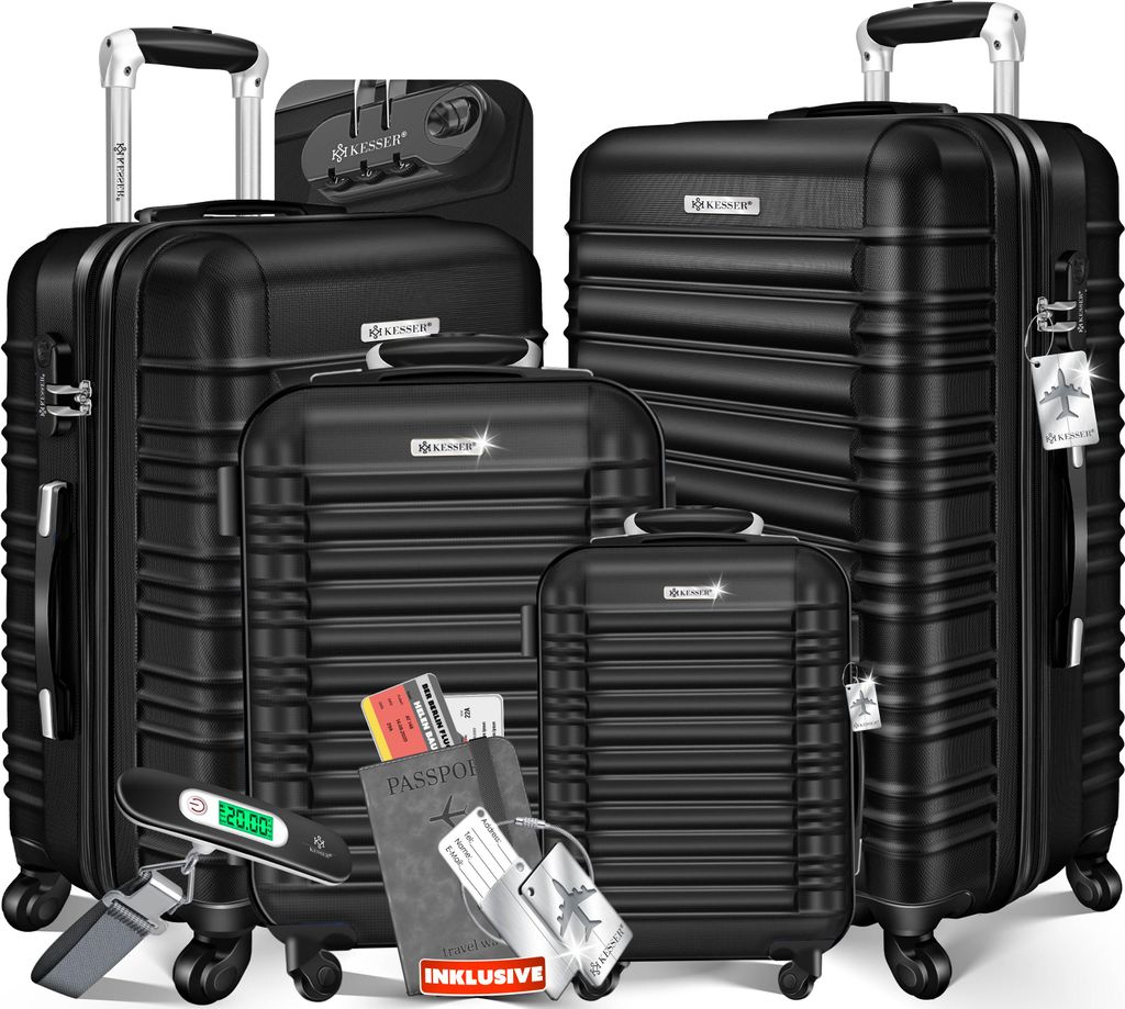 KESSER 4tlg. Hartschalenkofferset Hartschalenkoffer Reisekoffer Set Reisekofferset Trolley Koffer Inkl. Kofferwaage + Gepäckanhänger Rollkoffer...