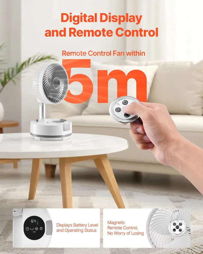 Ventilateur de Table Silencieux Oscillant 90° avec Batterie Intégrée