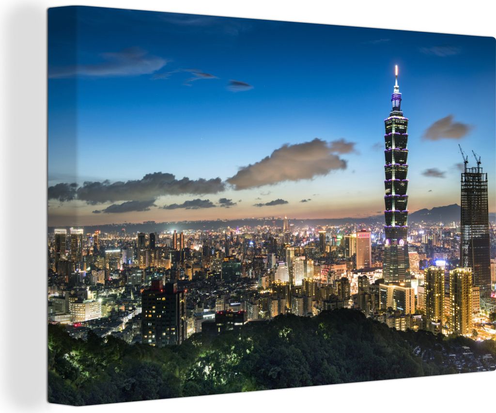 OneMillionCanvasses - Leinwandbilder - 140x90 cm, Der Turm des Taipei 101 im asiatischen Taiwan, Wandbilder Kunstdruck Wanddekoration - Foto auf ...