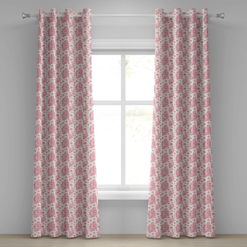 ABAKUHAUS Koralle Ösenvorhang, Pfingstrosen englische Rosen viktorianischen Bouquet Corsage Blüten blühen, Dekorative 2-Panel-Fenstervorhänge, ...