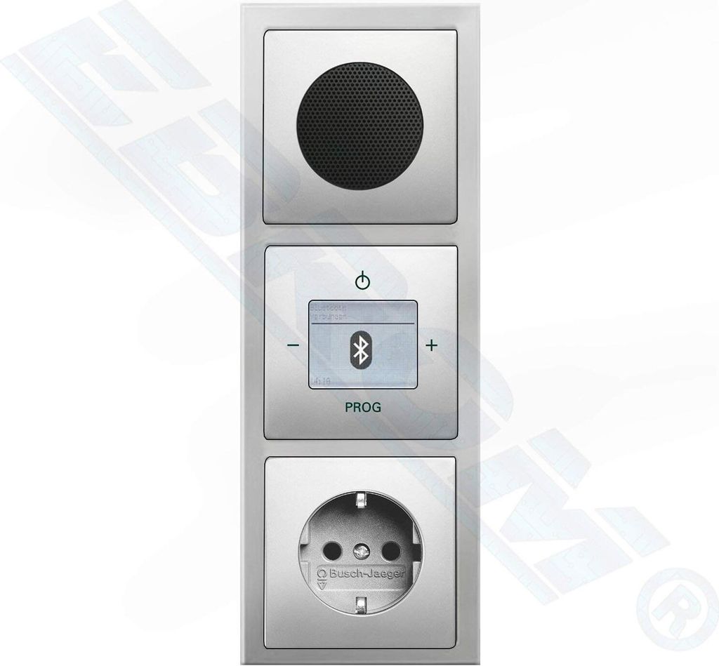 Busch Jäger Unterputz Bluetooth Radio 8217 U (8217U) PUR Edelstahl + Lautsprecher + 3 fach Rahmen 1723-866K + Abdeckungen + Steckdose mit Kindersc...