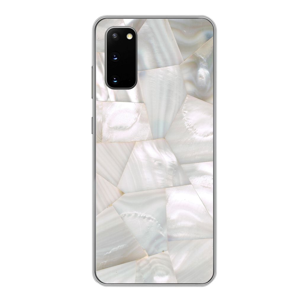 MuchoWow Handyhülle Schutzhülle Hülle für Samsung Galaxy S20 Naturstein - Perlmutt - Weiß Silikon Softcase Handy Hülle - Bild