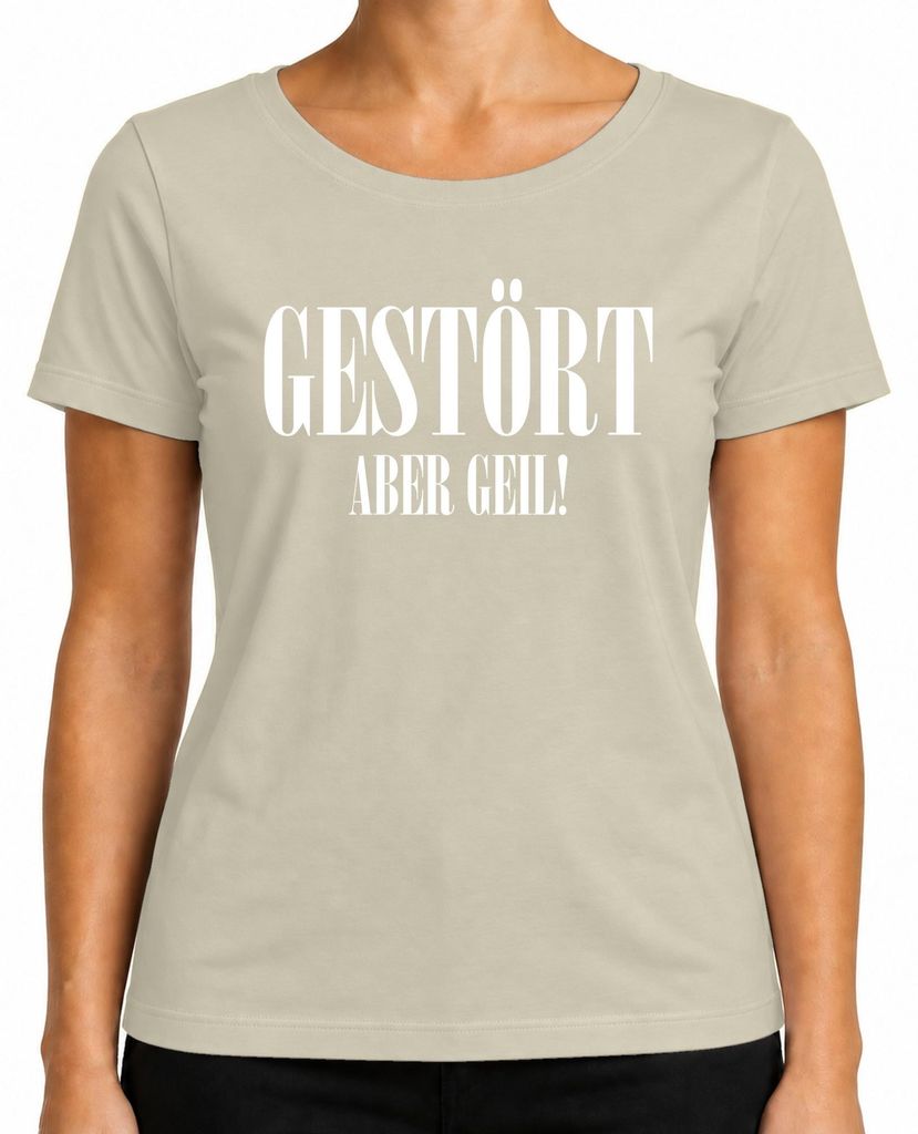 Camiseta para mujer con el texto "Gestört aber geil" Imagen del producto 