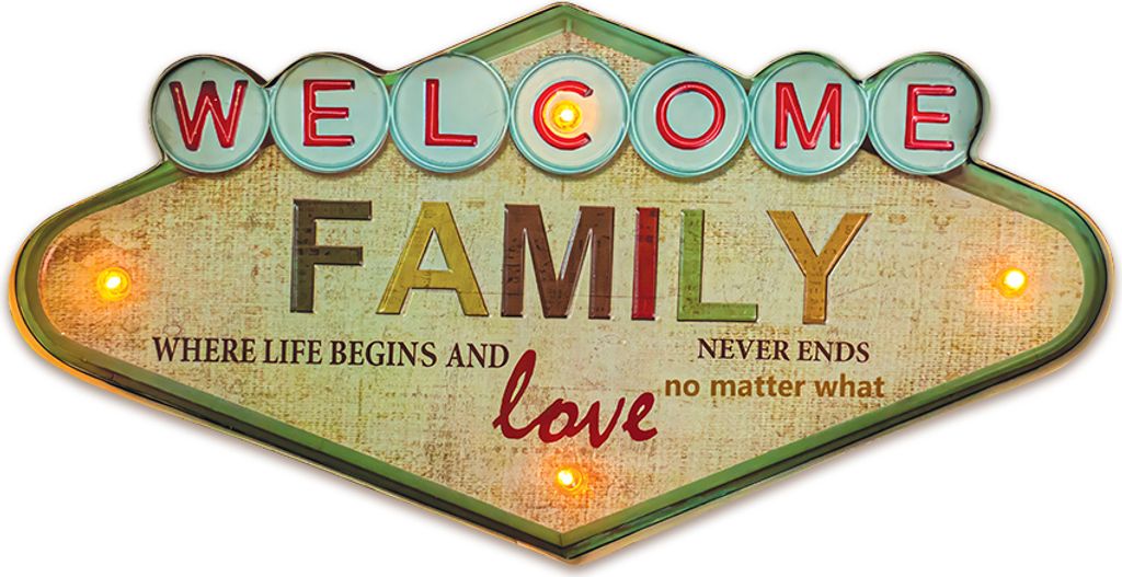 Metallschild RETRO LED Welcome Family Schild groß Produktbild 