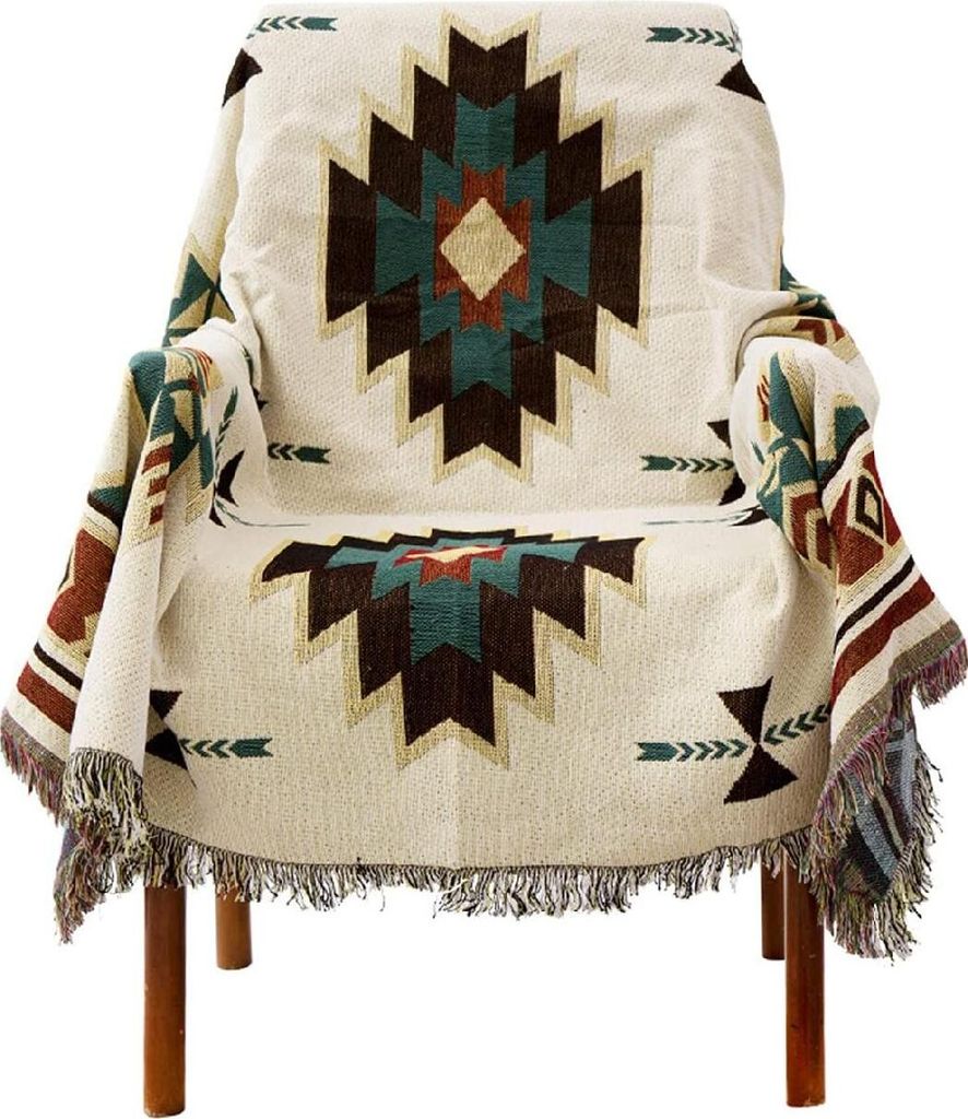 Boho-Decke mit Fransen,130×180 cm gewebte tagesdecke im Produktbild 