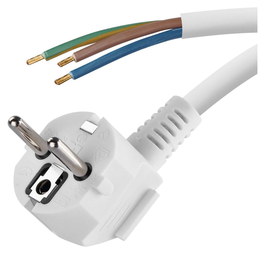 EMOS Bügeleisen-Anschlussleitung 2m / Zuleitungskabel, Anschlusskabel, Bügeleisenkabel weiß / 3X 1,0 mm / H05VV-F 3G Kunststoffkabel