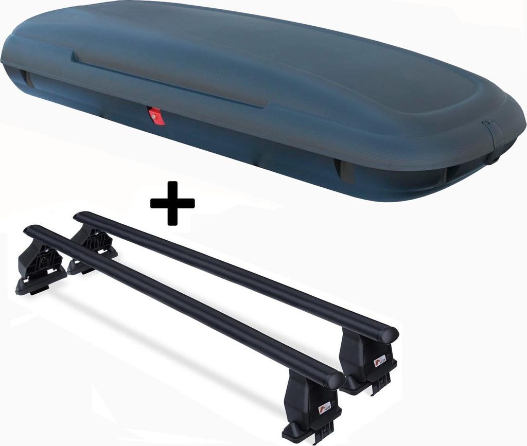 Dachbox VDPCA480 480 Ltr carbonlook + Stahl Dachträger Menabo Tema kompatibel mit für Mercedes B-Klasse W246 (Kombi 5 Türer) ab 2012