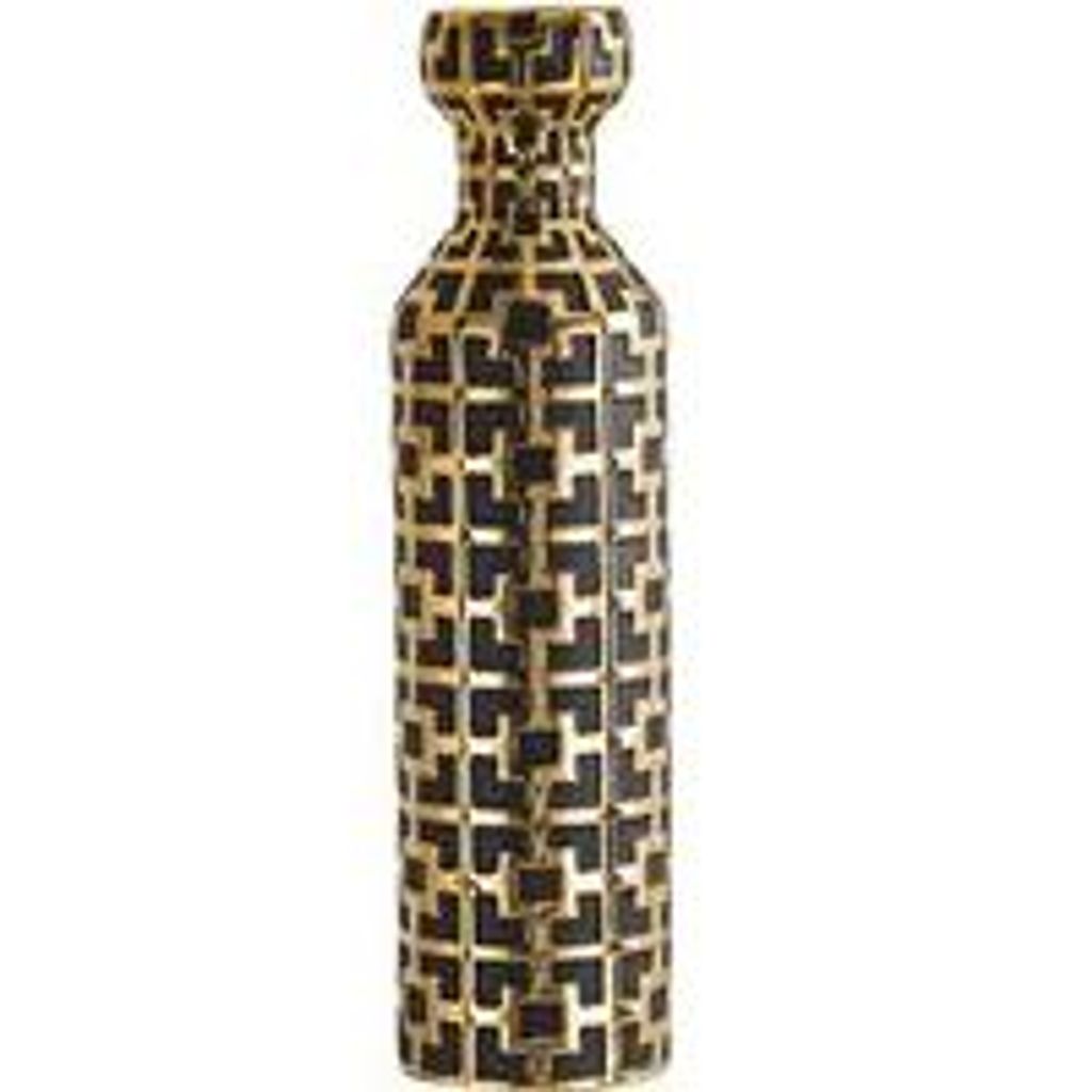 Keramische Zwarte Buitenstaande Vase mit goldenen Mustern, 62 cm, moderne Einzelvase