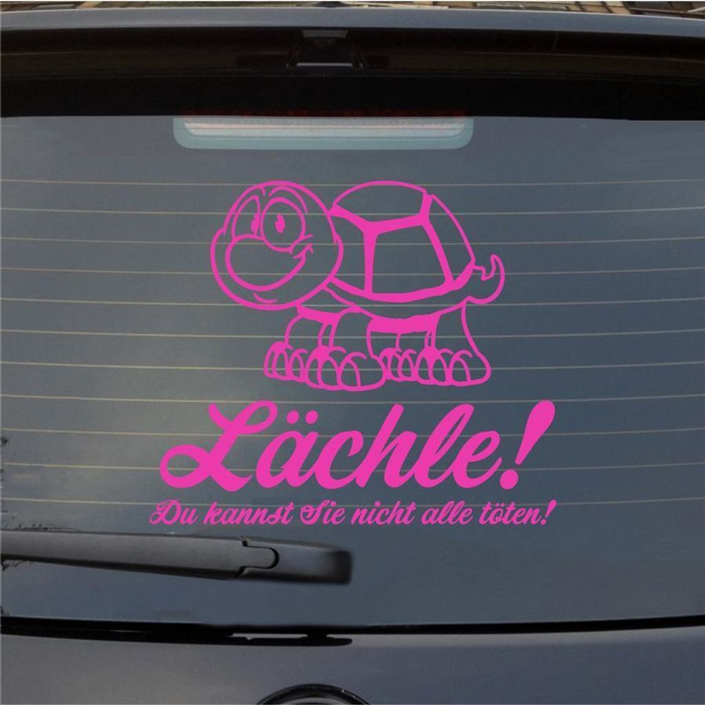 Heckscheibenaufkleber Lächle Du kannst Sie nicht alle töten Schildkröte 55x46 cm Pink Auto Aufkleber Sticker