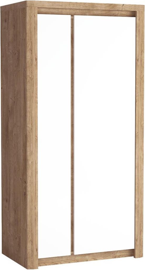 Bettso Schrank Drehtürenschrank Kleiderschrank mit 2-türig 98 x 197 cm LIVINIO Weiß Glanz + Eiche