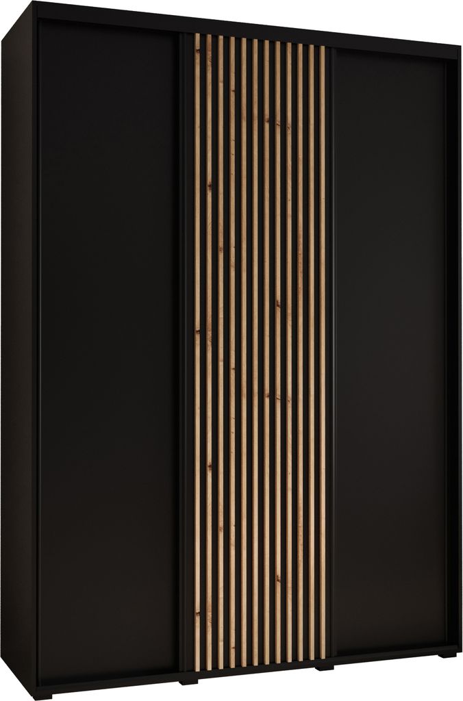 MEBLE KRYSPOL Lanko 1 Schrank mit 3 Schiebetüren - 235,2x170x45 cm - Schwarz Schwarz Artisan