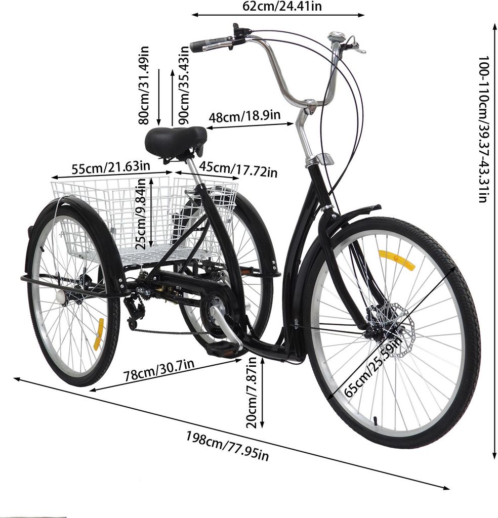 26 "Dospělá tříkolka 6 Speed Tricycle 3 Wheels Bicycle s Obrázek produktu 