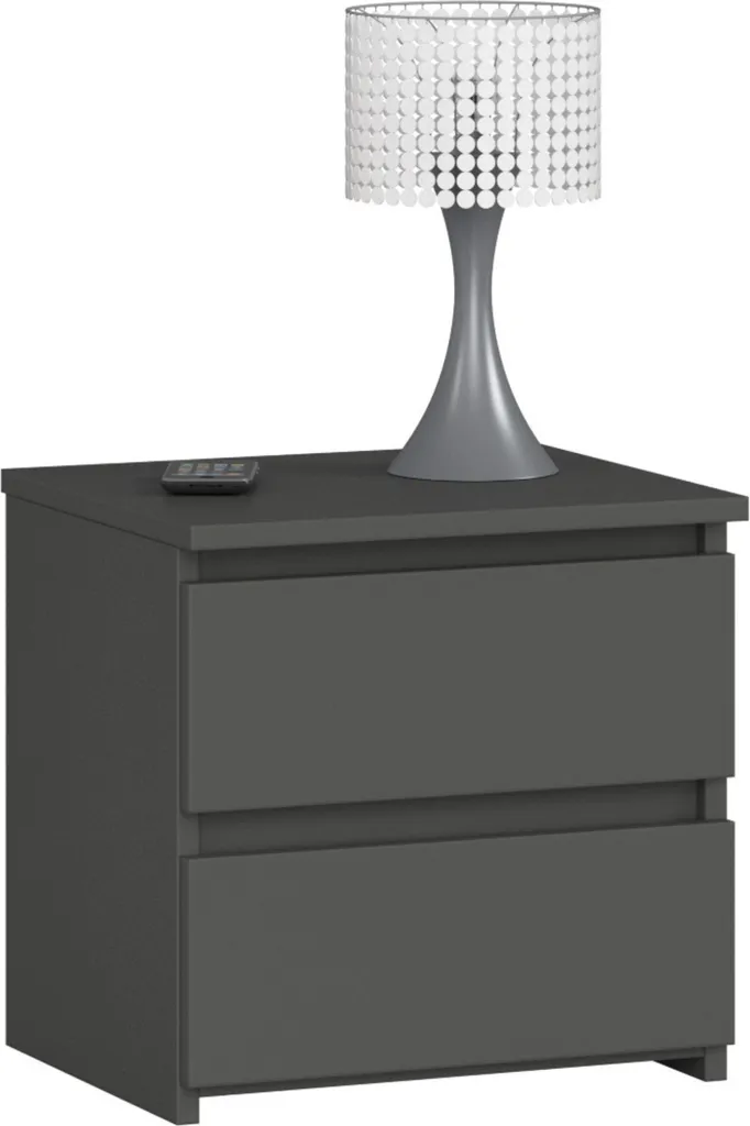 Mobiletto Comodino 2 Cassetti Grigio 40cm - Ideale Piccoli Spazi