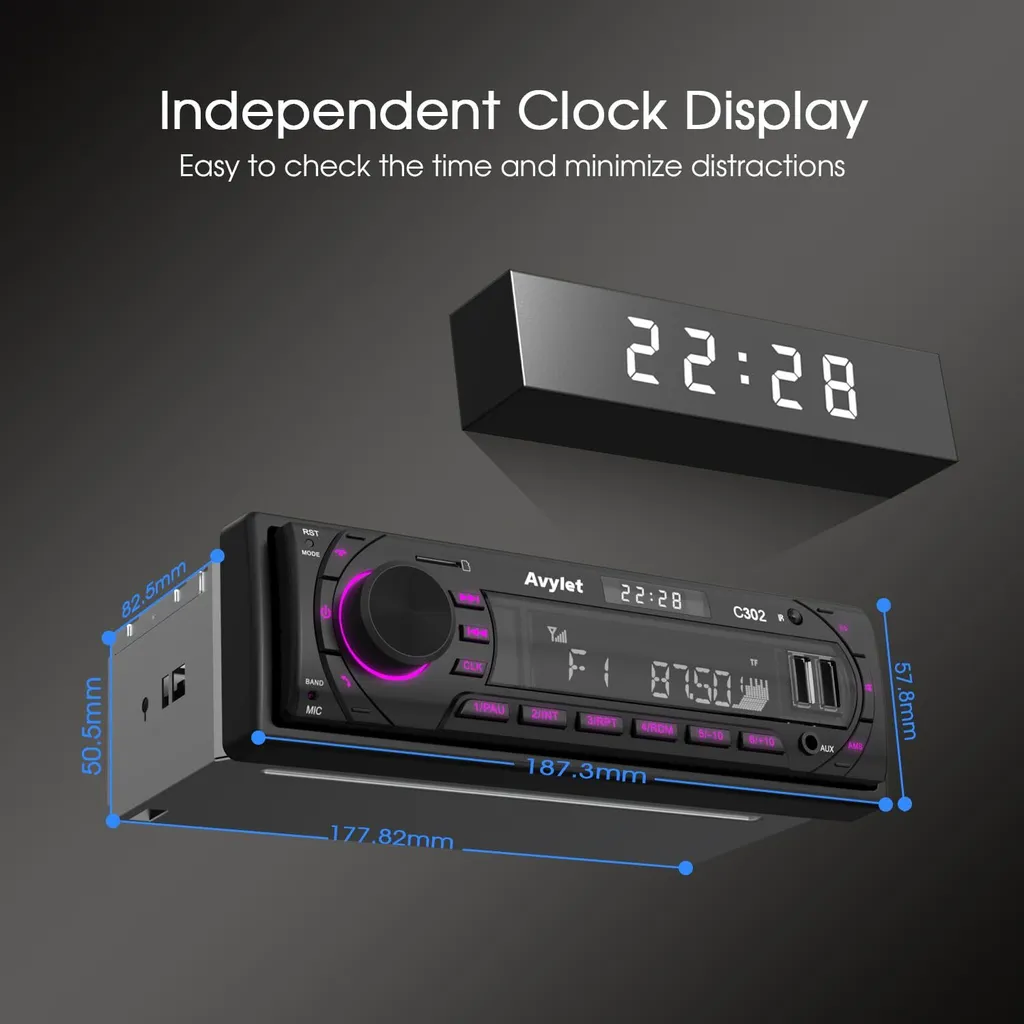 Autoradio 1 DIN Bluetooth 5.0 Avylet : Solution Carplay et Mains Libres