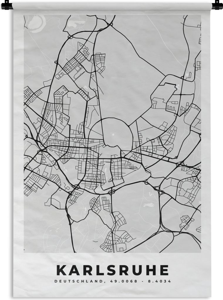 MuchoWow Wandteppich Wandbehang Stadtplan - Karte - Karlsruhe - Deutschland 120x180 cm Tapisserie Dekoration Wandtuch - Schlafzimmer - Dekoration...