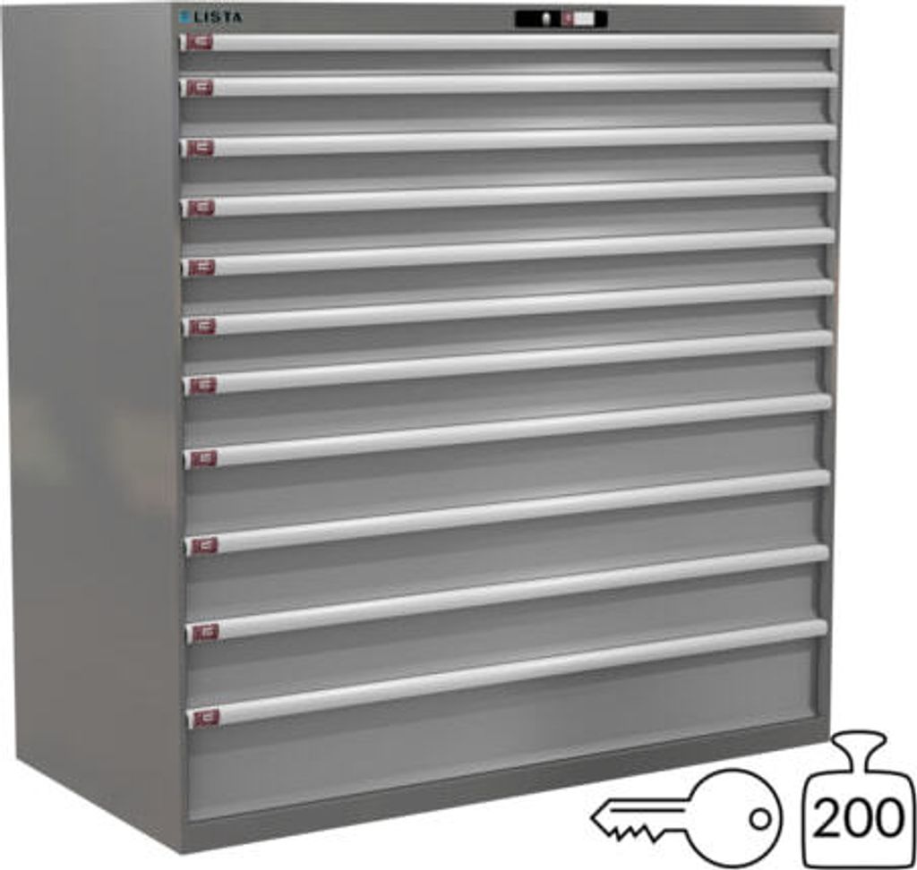 Lista Schubladenschrank - 78.870.521 - 1.450x1.431x725 mm (HxBxT) - 11 Schubladen - 200 kg - Key Lock - NCS S 6502-B/RAL 7035