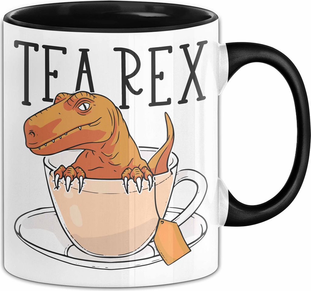 Dinosaurier Tasse Geschenk Tea Rex Tasse Geschenk Dino T-Rex Geschenk Für Jungs (Schwarz)
