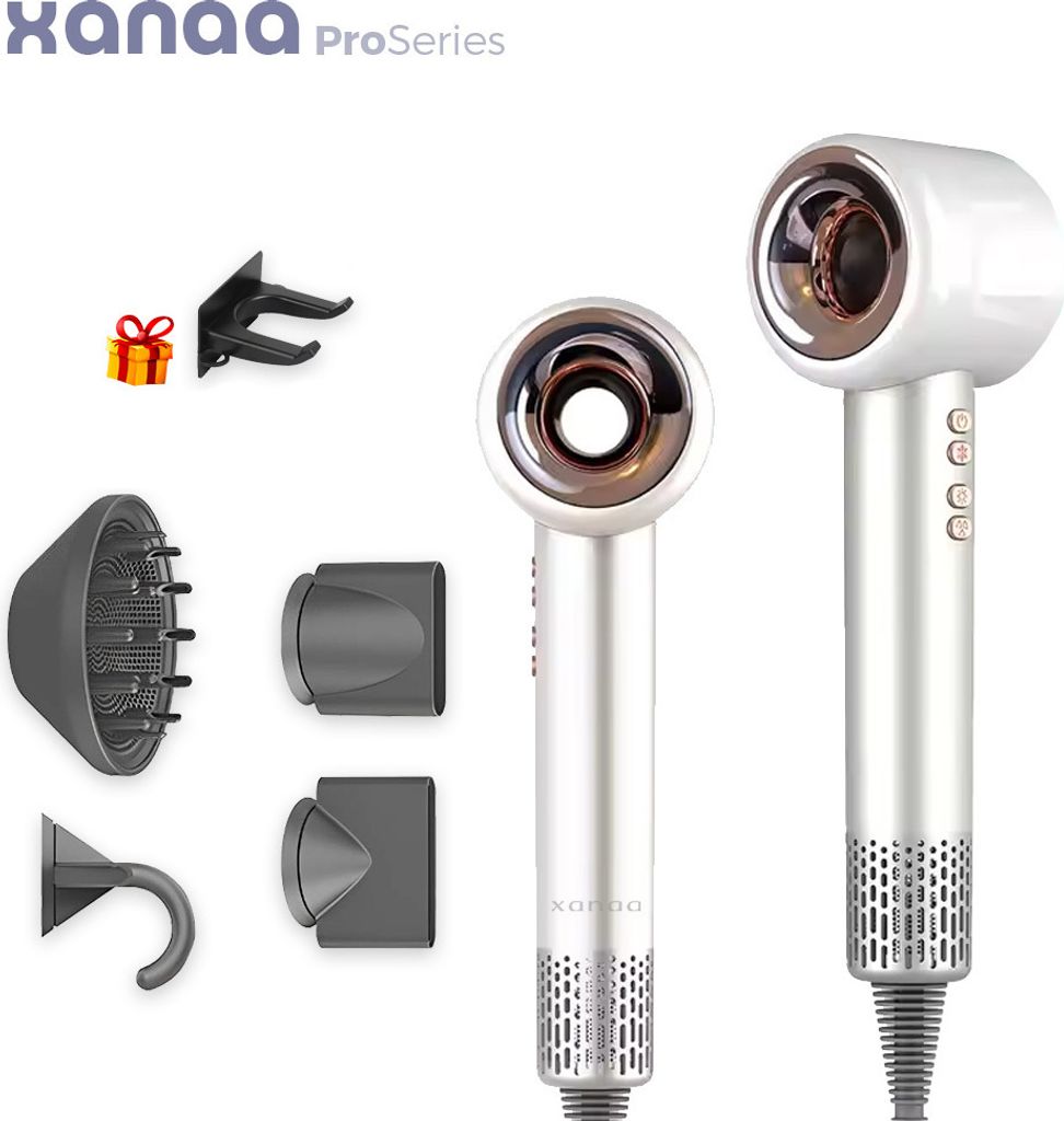 Xanaa – Haartrockner Weiß – Professioneller 4-in-1-Haartrockner mit Diffusor – Ultra-leise – Superstarke 110.000 U/min – Airstyler - M...