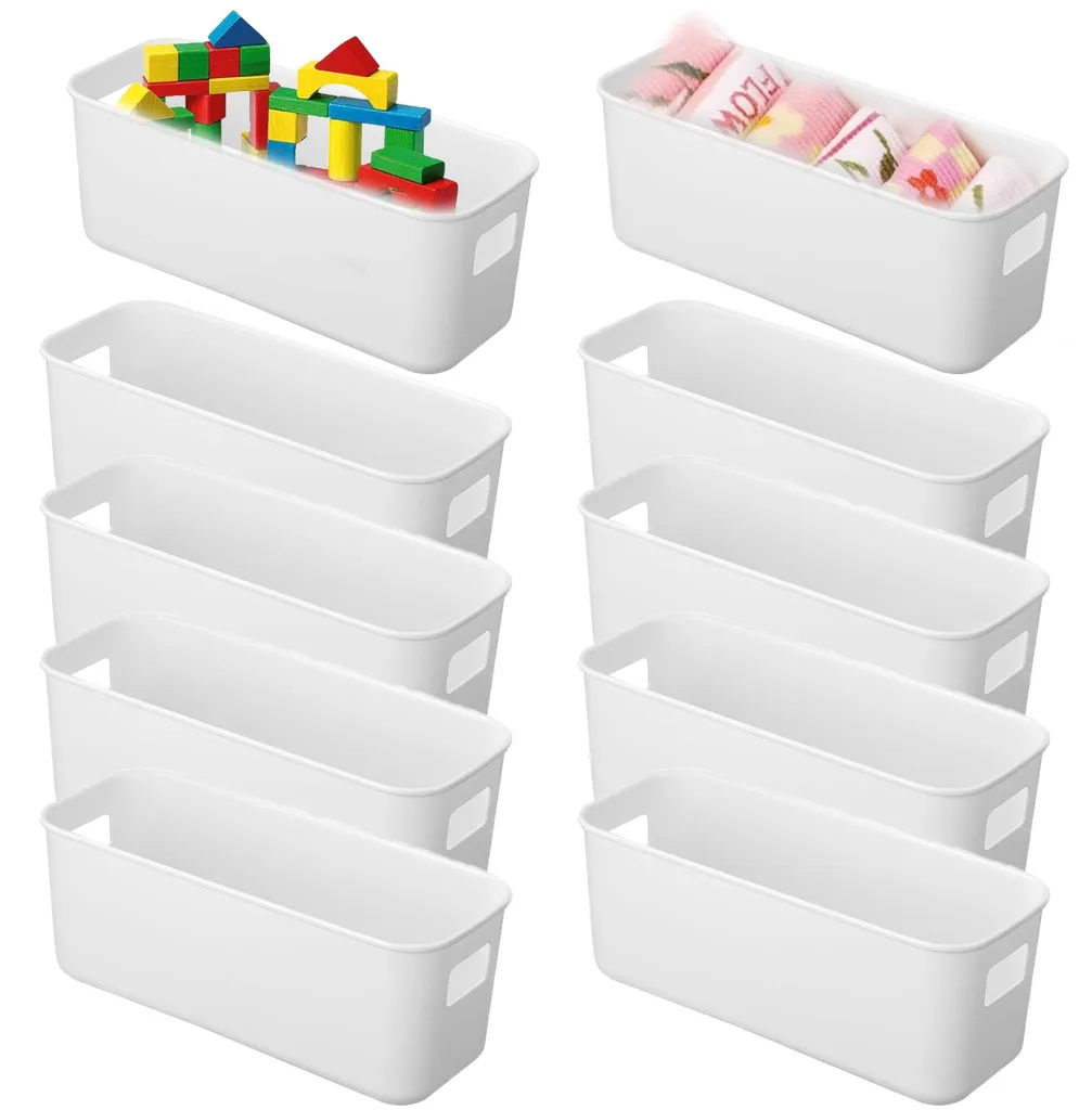 Boîte de rangement avec poignées en plastique blanc - Pack de 10 pièces