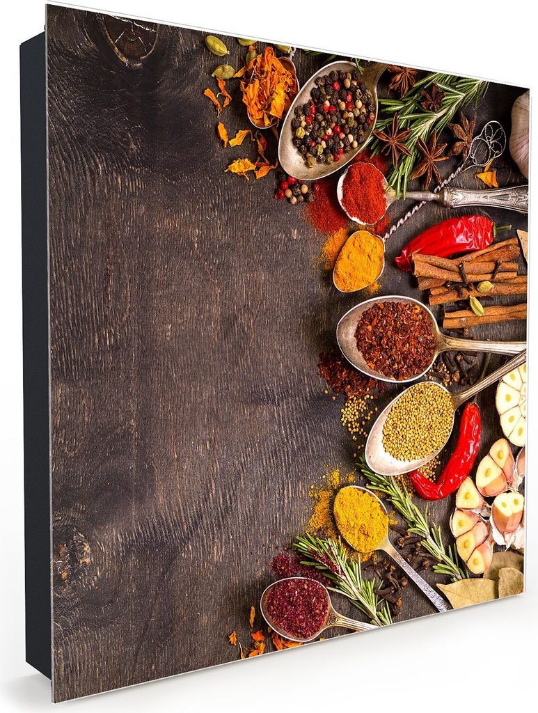 Nachbildung-Schlüsselkasten, Magnetpinnwand und Memoboard mit Glasfront Motiv Gewürze und Pulver