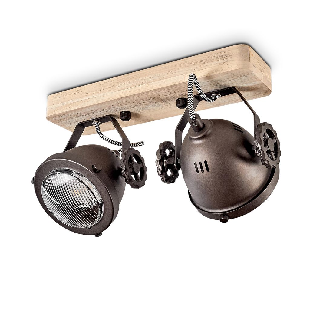 Biati »Biati« verstellbare Deckenlampe, Metall/Holz/Glas, Schwarz-Braun