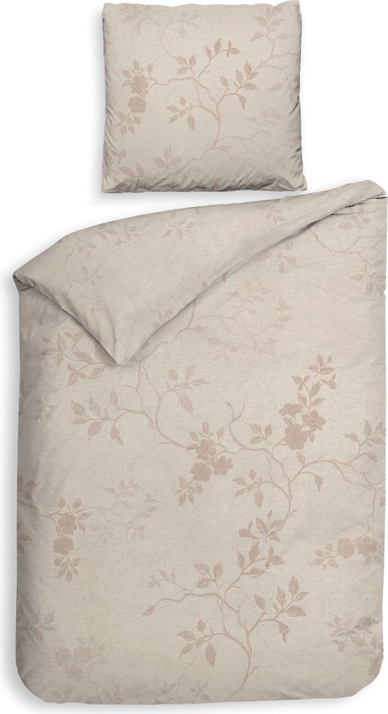Heckett and Lane Yara Bettwäsche 155 Beige Bettwäsche 1 x Bettbezug 155x220 + 1 x Kopfkissenbezug 80x80 Beige Flora natur