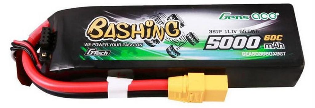 A Gens ace G-Tech 5000mAh 11.1V 3S1P 60C Lipo Akku Pack with XT90 connector from the Bashing Series.