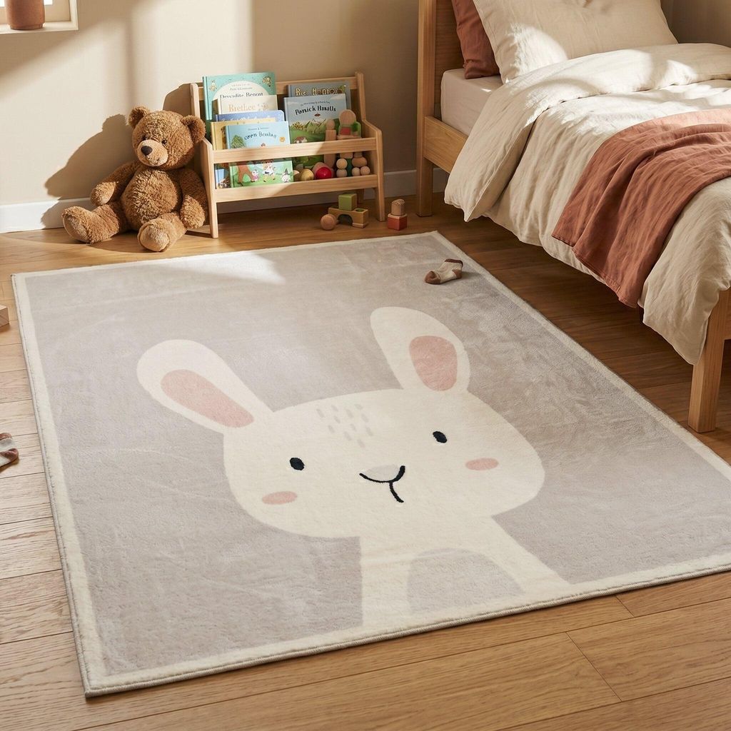 Volero - Waschbarer Spielteppich - Simba Bunny Weiß - 80x150 cm - Kinderzimmer, Babyzimmer - Klassik