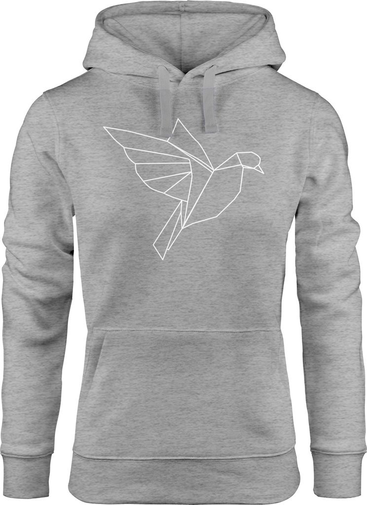 Kapuzen-Pullover Damen Hoodie Polygon Origami Vogel Bird Moonworks grau M