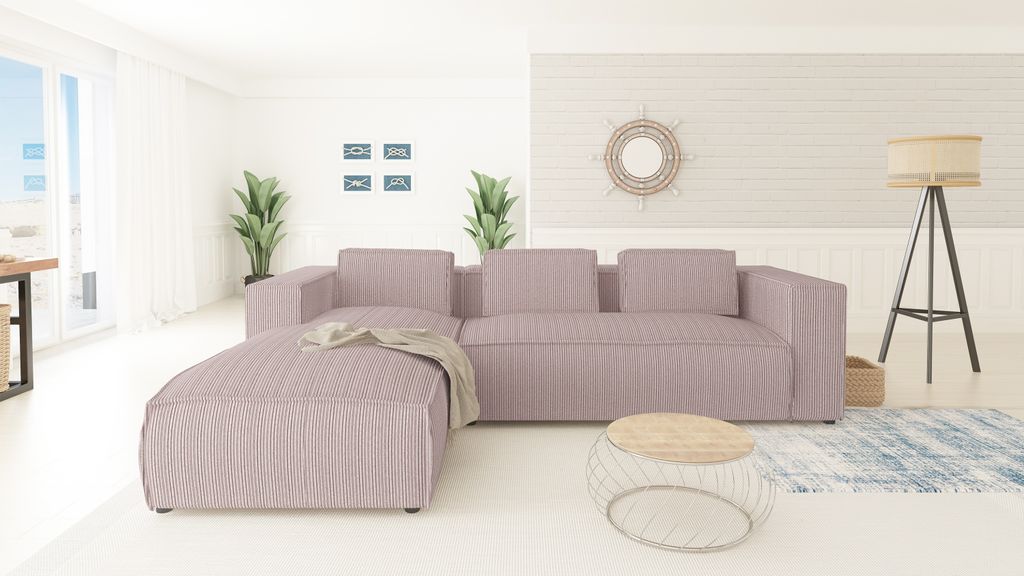 S-STYLE MÖBEL - Modernes Ecksofa Bello aus Puderrosa Cord Produktbild 