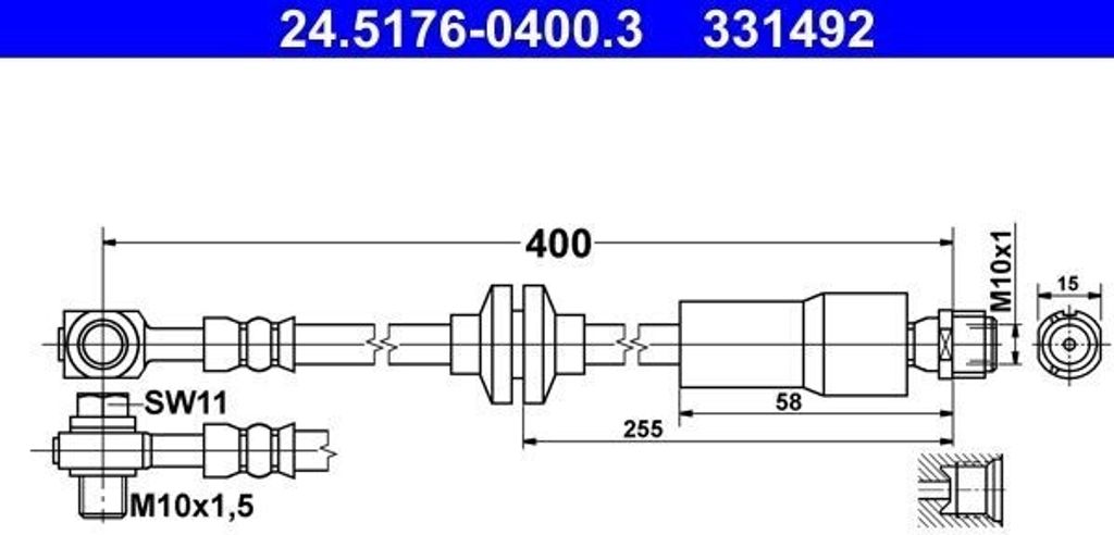 ATE 24.5176-0400.3 - OE 12774865 Bremsschlauch für Cruze (J300), Cruze (J305), Orlando (J309), Ampera (R12), Astra J
