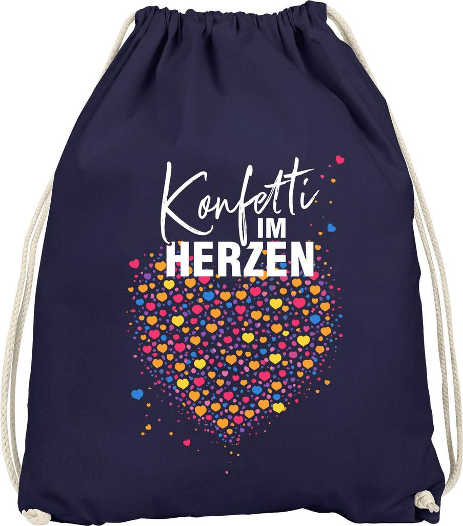 Turnbeutel - Konfetti im Herzen - Accessoires Fasching Karneval Gadgets Spruch lustig Faschingsartikel Tasche Gymbag Moonworks