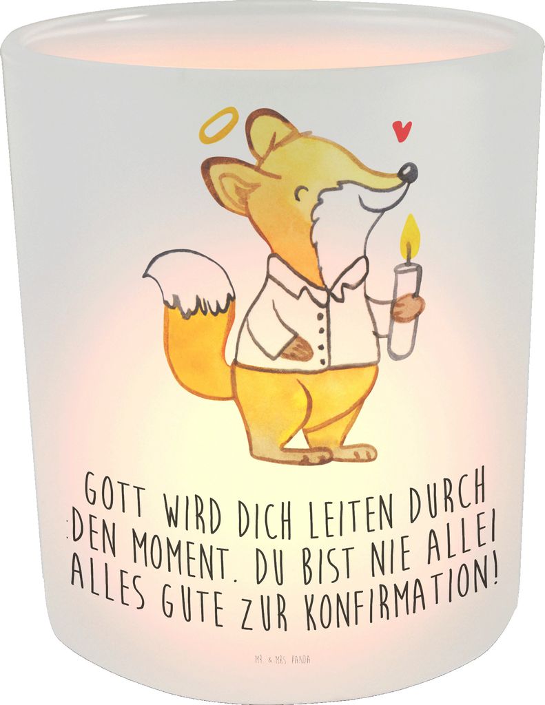 Mr. & Mrs. Panda Outdoor Windlicht Fuchs Konfirmation - Transparent - Geschenk, Kommunion, Gott, Glas, Gläubig, Alles Gute, Teelichthalter, stimmu...