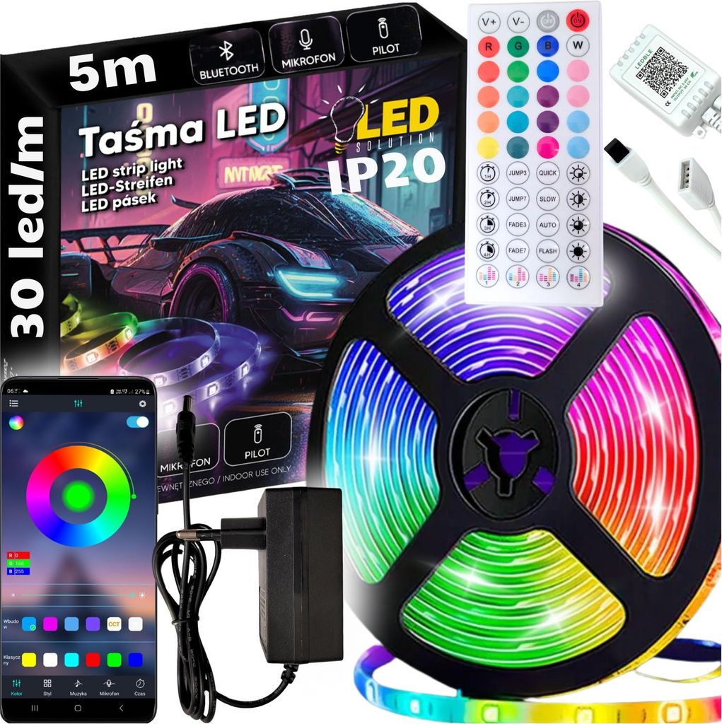 Taśma LED RGB 5m 150 neonów LED aplikacja do zdalnego Zdjęcie produktu 