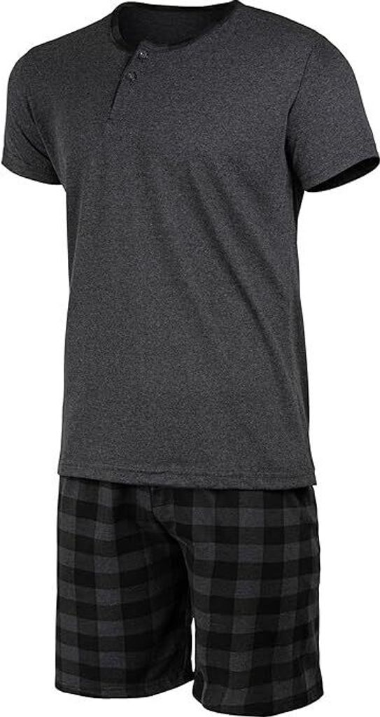 Schlafanzug Herren Kurz Pyjama aus Baumwolle Zweiteiliges Produktbild 