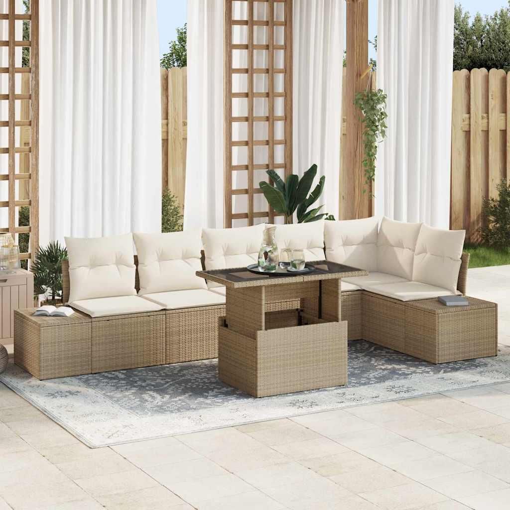 Maison Exclusive - Garten-Sofa-Set mit Speicher 7 pcs Beige Poly Rattan