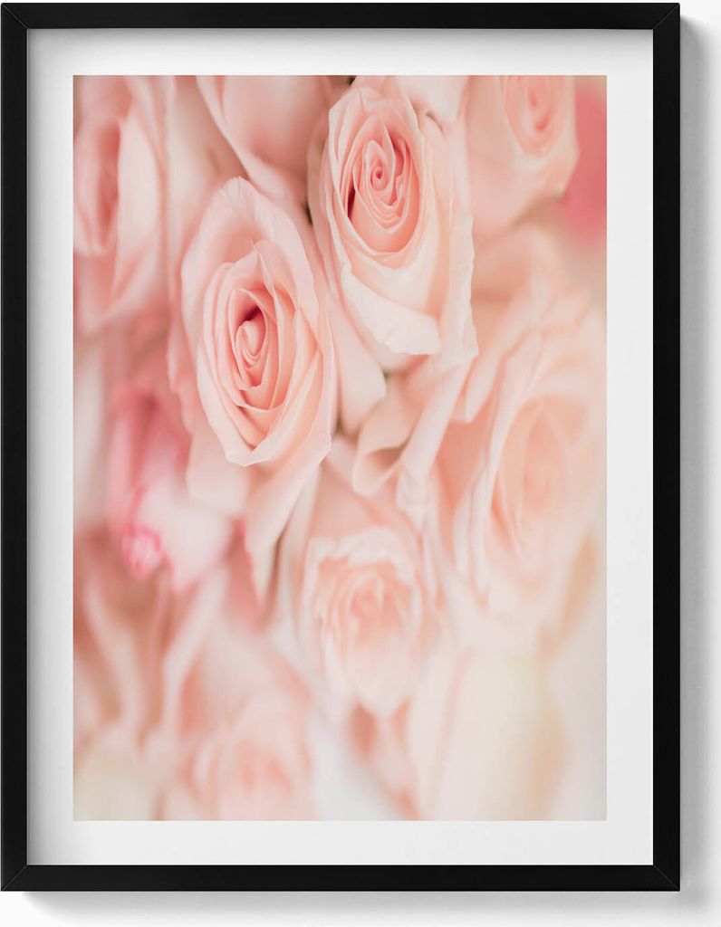 Romantischer Blumenstrauß aus Rosen– Wandbild mit Rahmen – Gerahmtes Bild – Wanddekoration – 60x80 cm – Schwarz Rahmen
