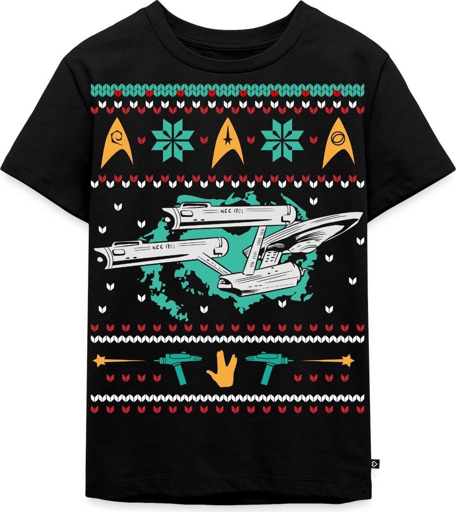 Spreadshirt Star Trek Raumschiff Enterprise Ugly Christmas Kinder Premium T-Shirt, 110/116 (4 Jahre), Schwarz