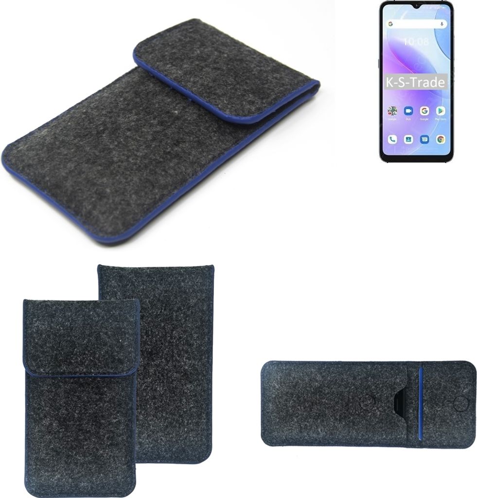 K-S-Trade Handy-Hülle Schutz-Hülle kompatibel mit UMIDIGI A11s Filztasche Pouch Tasche Case Sleeve Filzhülle dunkelgrau, blauer Rand