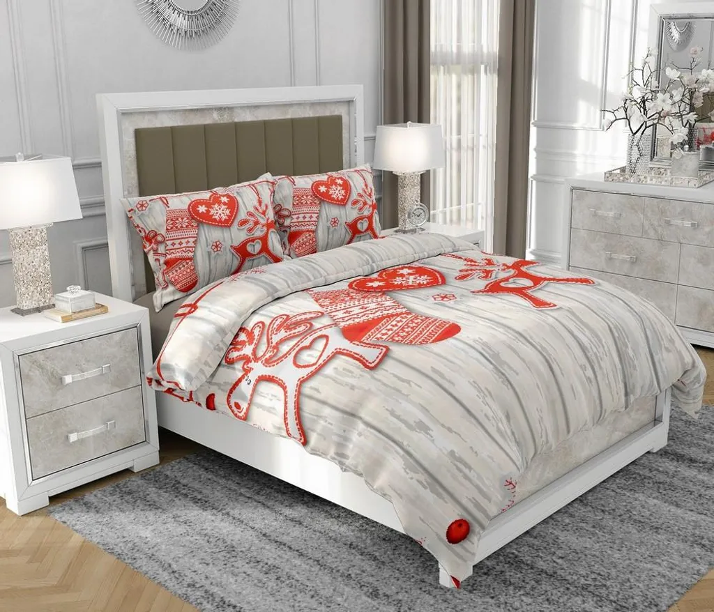 Biancheria da letto 200x220 cm + 2x70x80 cm, set 3 pezzi, 100% cotone, cerniera, rosso - SOVIO | So.8010