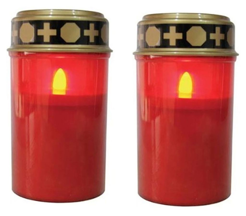 LED Kerze 4er Set Grablichter 2 x rot und 2 x weiß Grabkerze Flackereffekt 