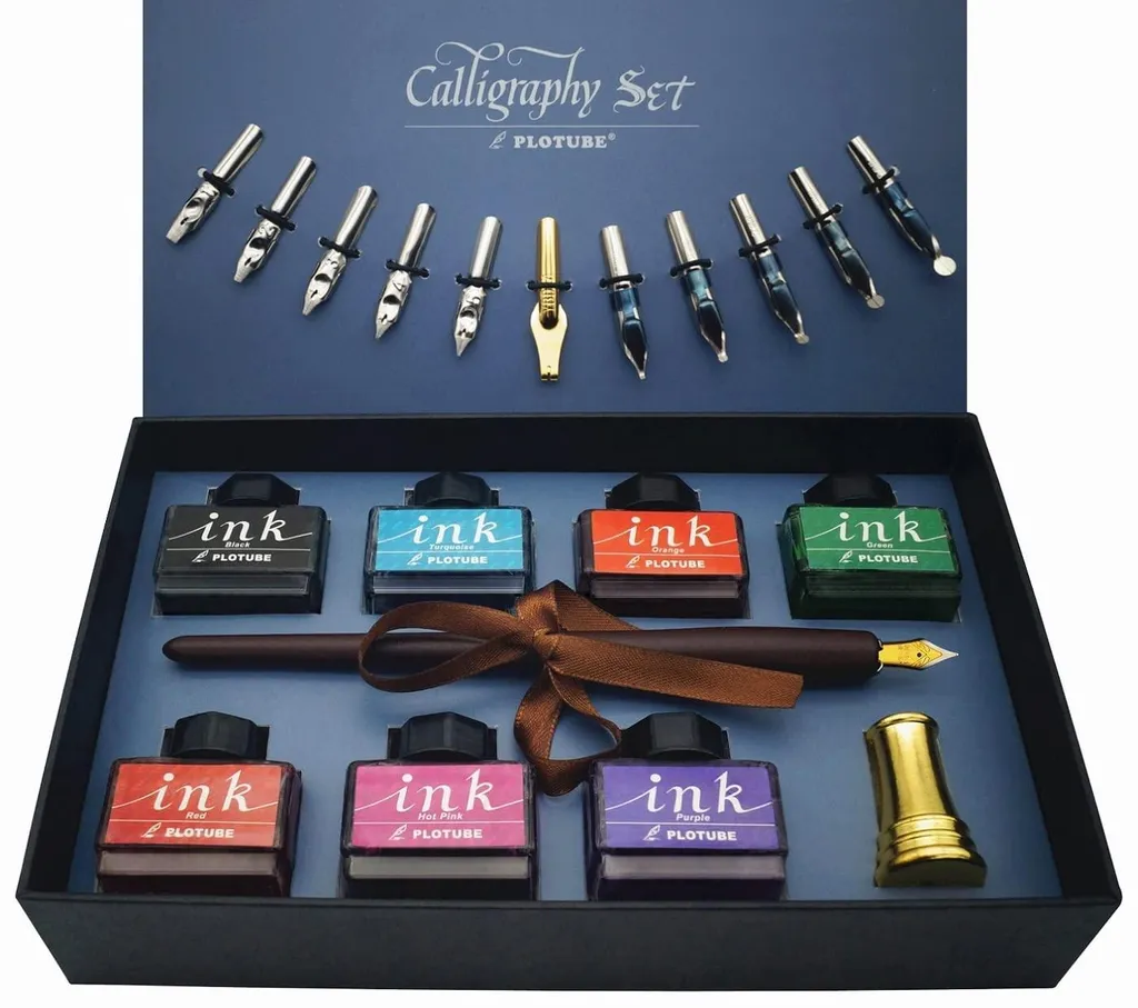 Coffret de calligraphie complet avec encriers et porte-plume design